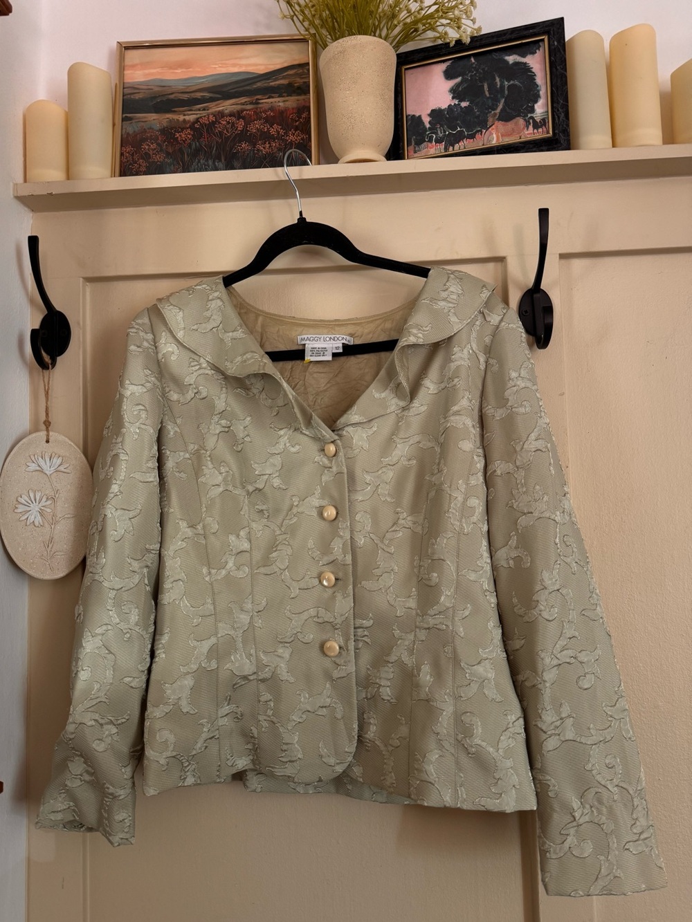 Margaret O'Leary Light Sage Jacquard Button Jacket